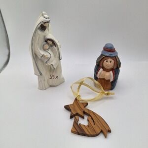 Lot of 3 Nativity Related Ornaments & Figure Christmas Mixed Materials